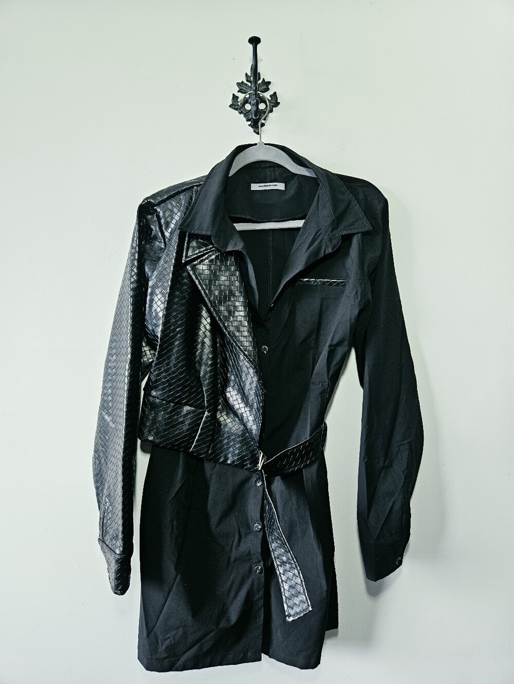 Maniere De Voir Faux Leather Blazer Dress Size 10 Black Mini Dress - Picture 3 of 7